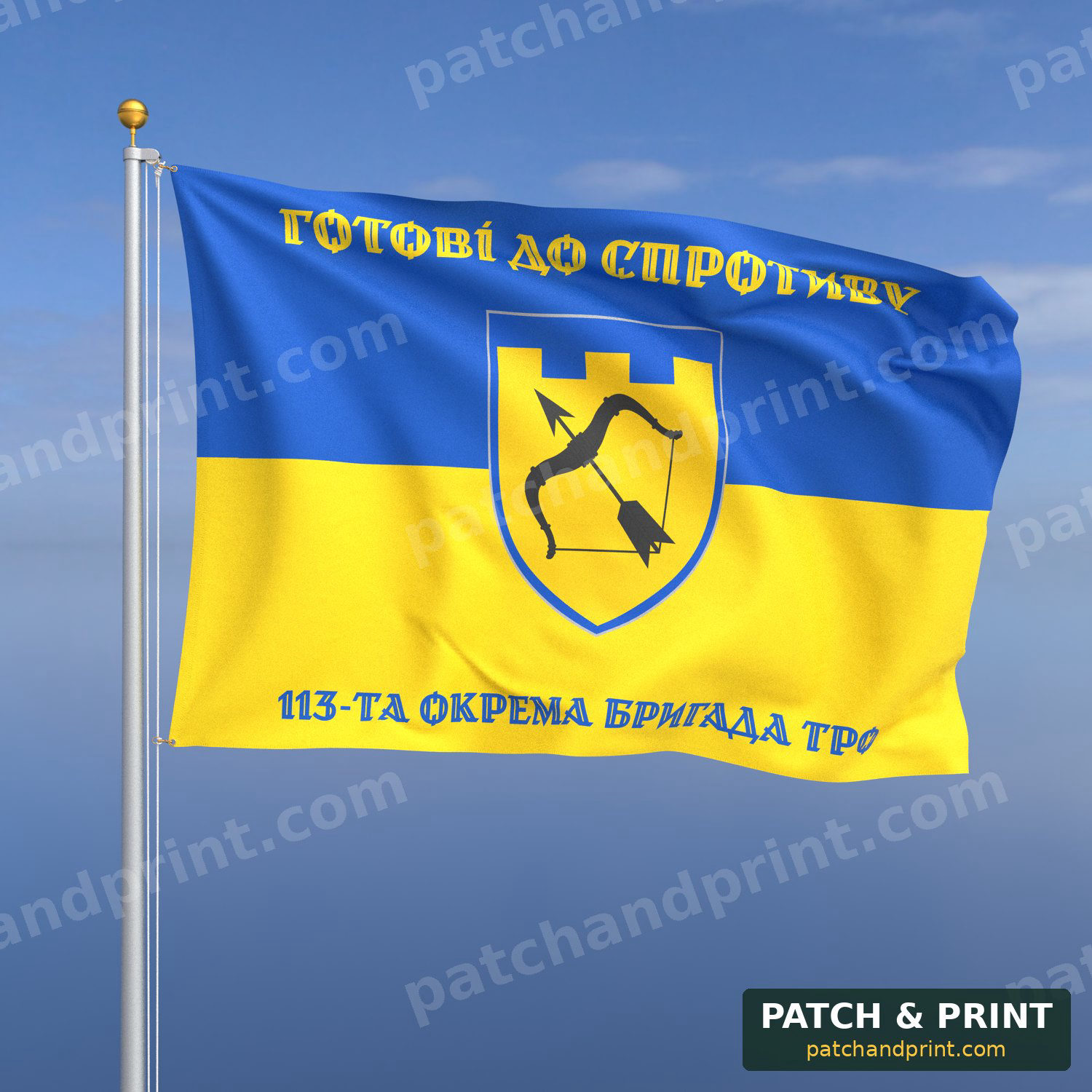 Прапор «ТрО - 113-та окрема бригада територіальної оборони» (на прапорі України)