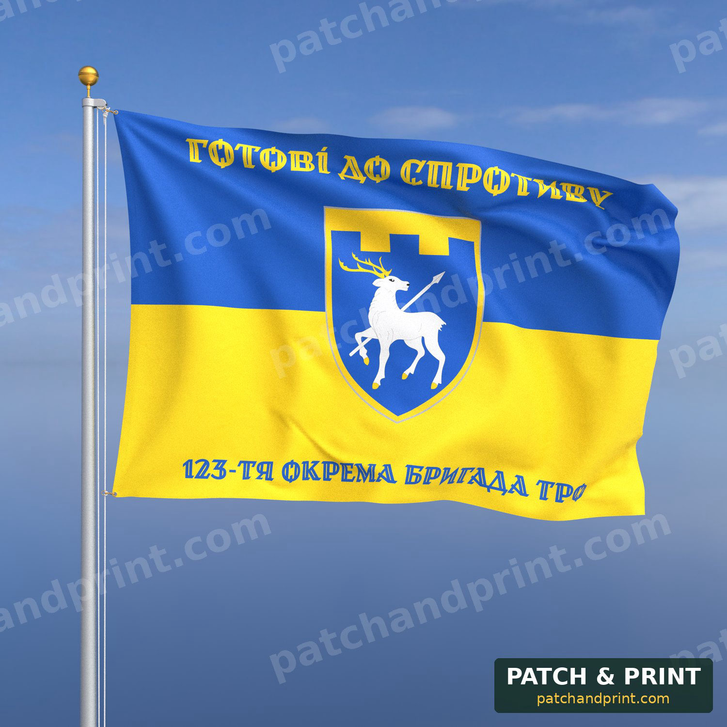 Прапор «ТрО - 123-тя окрема бригада територіальної оборони» (на прапорі України)